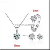 Other Jewelry Sets Fashion Sier Bridal For Women Accessory Cubic Zircon Crystal Necklace Rings Stud Earrings Set Gift Drop Delivery Otvq3