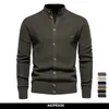 Camisolas masculinas Aiopeson malha mens cardigan algodão de alta qualidade botão mock pescoço camisola para homens inverno moda designer cardigans homens