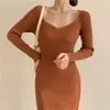 Casual Dresses Sweetheart Neck Sticke Dress Autumn Winter Long Sleeve Sweater Mermaid Solid Temperament BodyCon Stick for Women