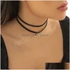 Chokers Elegant Mtilayer Black Short Choker Necklace Women Wed Bridal Crystal Pendant Clavicle Chain Jewelry Collier Femme Drop Deli Dhfyn