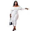 Broek somo casual losse plus size geribbelde elegante jumpsuit dames 2023 ruches off schouder lange rompers groothandel druppel