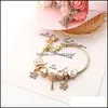 Charm Bracelets Fashion Heart Pendant Gold Color Fine Bangles Ferris Wheel Beads Bracelet For Women Jewelry Gift Drop Delivery Otp73