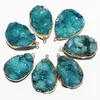 Pendant Necklaces Natural Stone Crystal Druse Tooth Agate Light Blue Mineral Healing Necklace Charm DIY Jewelry Accessories Wholesale 6Pcs