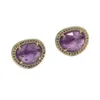 Boucles d'oreilles GuaiGuai, bijoux en pierre véritable, améthystes violettes, ensemble de lunette à facettes, anneau d'oreille pavé CZ pour femmes et filles, cadeaux simples