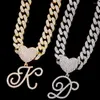 Anklets Hip Hop A-Z Cursive Initial Letter Heart Crystal Bracelet For Women Bling Cuban Link Chain Leg Anklet Barefoot Jewelry