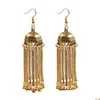 Dingle ljuskrona vintage kvinnor guld indiska ￶rh￤nge smycken damer retro runda klocka l￥ng tassel jhumka ￶rh￤ngen oorbellen drop deli dhdxx