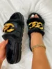 Winter Plush Slippers Open Toe Solid Color Sandals Metal Chain Outdoor Casual Women's Fashion Shoes 230203