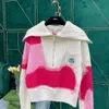 Designer women's sweater spring style new three-dimensional floating pattern letter bump color inlaid craft all-match half zipper wool sweater