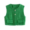 Vestes Femmes Gilet Houndstooth Manteau Vintage Cropped Top Sans manches Vert Mode INS Veste Summer Femme TrafWomen's