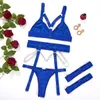 Lingerie fina g￳tica Conjunto de suti￣ sem costura de 3 pe￧as diferentes roupas ￭ntimas fetiche de corrente de corrente de corrente