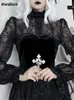 Women's Blouses Shirts Goth Dark Elegant Vintage Mall Gothic Women Blouses Grunge Velvet Siper Web Splice Sexy Shirts Punk Black Emo Alt Crop Tops Fall 230204