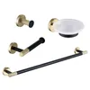 Badaccessoire set wand gemonteerd mat zwart geborsteld gouden badkamer met een handdoekbalk toiletpapier rack schotel houder gewaad haak