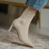 Boots High Heel Boots Women's Korean Style Autumn and Winter Mid Heel Stretch Thin Boots Pointed Toe Sock Boots Women 230203