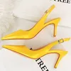 Dress Shoes 2023 Summer Elegant Women Glitter Pink Yellow Heels Slingback Sandals 7cm Stiletto High Heels Sandals Wedding Shoes Plus Size G230203
