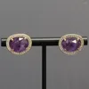 Stud -oorbellen guaiguai sieraden echte steen paarse amethists gefacetteerde ring set cz verharde oorring voor vrouwen meisje eenvoudige cadeaus