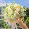 Dekorativa blommor Temperament Simulering Bride Holding Bridesmaid Wedding Bouquet High Quality Ribbon Hall Supplies FZ528