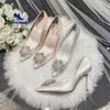 Dress Shoes White Wedding Shoes Female 2022 New Style Rhinestone Pearl Dress Banquet High Heels Satin Large Size Bridesmaid Wedding Shoes G230130