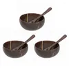 Bols 3 pièces bol de noix de coco naturel Protection en bois vaisselle en bois cuillère ensemble Coco Smoothie cuisine environnement
