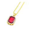 Pendant Necklaces Hip Hop Jewelry Square Ruby Sapphire Red Blue Green Black White Gems Crystal Necklace 24 Inch Gold Chain For Men F Otthv