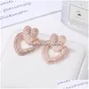 Stud Fashion Jewelry Heart Earrings Hollowed Metal Double Peach Drop Delivery Dhqju