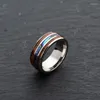 Bröllopsringar mode par 8mm rostfritt stål ring hawaiian koa trä abalone skal män kvinnor band