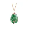 Pendentif Colliers Femme Arbre De Vie Collier Pendentifs En Pierre Naturelle Couleur Or Fil Wrap Gem Rose Quartz Oeil De Tigre Vert Suspension Otkgu