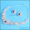 Oorbellen ketting romantische bruiloft sieraden sets voor bruidsbruidsmeisje sieraden drop oorrang set kristal groothandel cadeau levering otwim