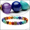 Fili di perline 8Mm 7 Chakra Charm Catene di perline Bracciali per donna Uomo Cristalli curativi naturali Pietra Preghiera Perline Elasticità Bang Ot9Tu