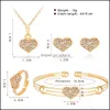 Other Jewelry Sets Luxury Crystal Heart Set For Women Wedding Gold Love Shape Pendant Necklace Stud Earrings Rings Cuff Bangle Brace Ot1Gt