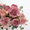 Decorative Flowers Artificial Retro Silk Peony Bouquet Hydrangea Vintage Rose Fake Flower Wedding Decoration Living Room Table Home Decor