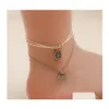 Anklets Fashion Personality Retro Female Models Layered Sun Flower Elephant Pendant Rope Chain Foot Anklet Nanashop Drop Delivery Jew Dhnhj