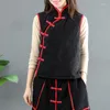Etnik Giyim 2023 Gevşek Sıradan Kolsuz Yastıklı Ceket Kadın Çin Tang Suit Üstleri Retro Stturoy Yelek Geleneksel Vintage Gilet