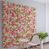 Dekorativa blommor 2,4 med 2,4 m 3D Artificial Silk Flower Wall Square Gradual Change Hydrangea Peony Rose Styles för bröllopsbakgrund