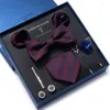 Bow Ties Est Style Holiday Present Silk Tie Pocket Squares Cufflink Set Nathtie For Men Handkuft Box Wedding Accessories