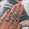 Anelli a grappolo Bohemian Antique Sier Set geometrico per le donne Retro Starry Star Lotus Charm Midi Knuckle Finger Ring Ladies Boho Jewel Otzk1