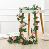 Flores decorativas 16 Fake Silk Rose Vine Artificial Hanging Garland para Casamento Decoração de Artesanato de Garda de Parque de Parque de Casamento ao ar livre