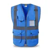 Мужские майки -вершины Hi Vis Blue Safety Vestective с застежкой и карманами с высокой видимость