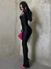 Dwuczęściowe spodnie damskie Kliou Fashion Casual Set Women Solid Vneck Cross Long Rleeve Slim Tops Sporty High Taist Lady Streetwear Suits 230204