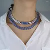 سلاسل 2023 Iced Out Bling Cz Hop Hop Women Roglry Jewelry Bar Pendant Neckalce with Miami Curb Cuban Link Chain Necklace