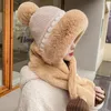 サイクリングキャップ冬のロシアの帽子暖かい帽子毛皮の女性スカーフセットエアフラップレディアウトドア濃厚な豪華なふわふわキャップのために