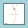 Colares pendentes cruzam o colar de ros￡rio para mulheres virgens Maria Religiosa Jesus crucifix Gold Sier Rose Chains Jewelry Drop De Otpui