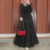 Arrival Muslim Moroccan Polka Dot Long Sleeve Dress Fashion Belt Sundress Party