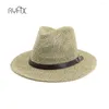 Breda brim hattar halm jazz cap casual panama sol för kvinnor sommar strand hatt manlig fedora visir kepsar bälte dekorerad ha ha223