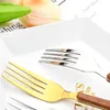 Flatware Sets Drmfiy 4/16/24P Knife Fork Spoon Dinnerware Cutlery Set Stainless Steel Kitchen Tableware Imitation Wood Handle