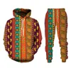 Herrspårar Folk Anpassade 3D -tryck Hoodies Trousers passar män Kvinnor Tracksuit 2PC Set Long Sleeve Ethnic Style African Danshiki Herrkläder 230204