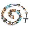 Chaînes naturel image pierre chapelet perles collier catholique Christ hématite croix pendentif femmes hommes bijoux Mala