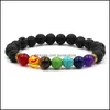 Beaded Strands 7 Chakra Bracelet Men Black Lava Rock Healing Nce Beads Reiki Buddha Prayer Natural Stone Yoga Bangle For Women Fash Otpse