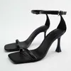 Dress Shoes 2022 TRAF Summer Black Leather High Heel Sandals Women Sexy Buckled Ankle Strap Pumps Lady Fashion Party Heeled Sandals G230130