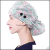 Beanie/Skull Caps Print Adjustable Long Hair Working Cap With Button Ponytail Holder Scrub Hats Elastic Nurse Hat For Women Drop Del Otfuu