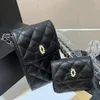 Kaviar Leder Mini Flap Handyhalter Verbundtaschen mit Münzfach Silber Metall Geldbörse Kette Schulter Messenger Schwarz Luxus Designer Handtasche 17 cm für Damen